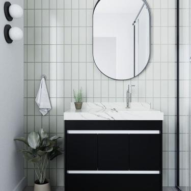 Imagem de Gabinete/toucador para Banheiro Anna 80cm com Cuba Esculpida em Porcelanato Preto