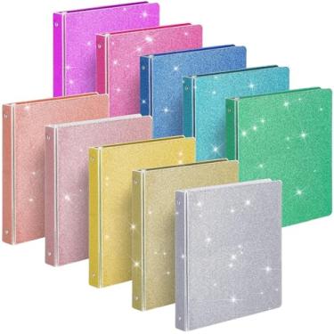 Imagem de Geyoga 10 unidades de fichário com 3 anéis com glitter, organizador de fichário redondo de 2,5 cm para escola 300 folhas (serve para papel de 21,6 cm x 28 cm) Pastas de arquivo para meninas para