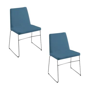 Imagem de Kit 2 Cadeiras Decorativa Sala de Jantar Anne Linho Azul G17 - Gran Belo
