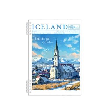 Imagem de Joucien Caderno de folha solta de bobina destacável, caderno de paisagem europeia amigável à mão - Islândia (B5/60 folhas/estilo linha horizontal)