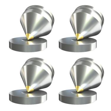 Imagem de 4 peças de pontas de alto-falante Xirhhur, protetores de chão à prova de choque, pontas de isolamento de alto-falante com base para alto-falante, subwoofer, amplificador, toca-discos, gravador CD DAC