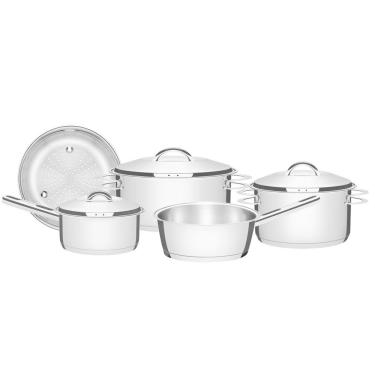 Imagem de Jogo De Panelas Tramontina Solar Em Aço Inox Com Fundo Triplo E Tampas De Inox 5 Peças