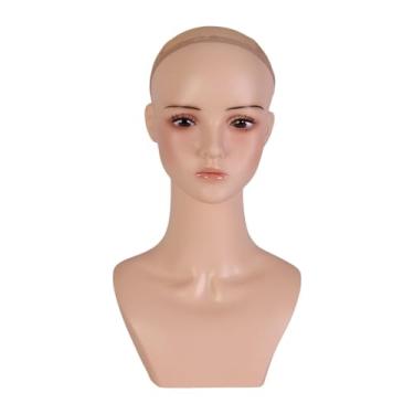 Imagem de harayaa Cabeça de manequim feminina com ombro, expositor de perucas, expositor de cabeça feminina, suporte de perucas para modelagem de cabelo, óculos para