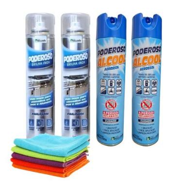 Imagem de Kit Álcool Desinfetante + Brilha Inox Alumínio Poderoso  - Kelldrin