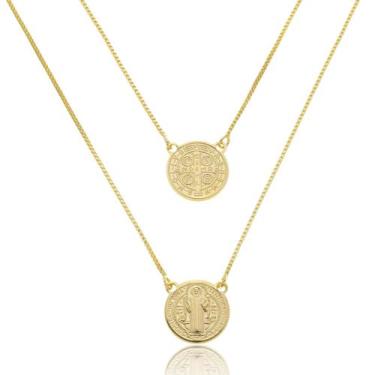 Imagem de Escapulário Medalha de São Bento Banho Ouro 18k Semijoia Antialérgica 