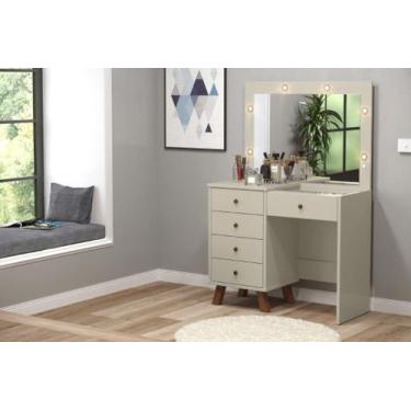 Imagem de Penteadeira Camarim ME Com espelho e Led 5 Gavetas 100% MDF Cor Off Wh