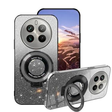 Imagem de Capa de silicone compatível com Realme 12 Pro Plus com suporte de anel, para Realme 12 Pro Plus, capa fina protetora transparente de camada dupla removível TPU macio à prova de choque (preta)