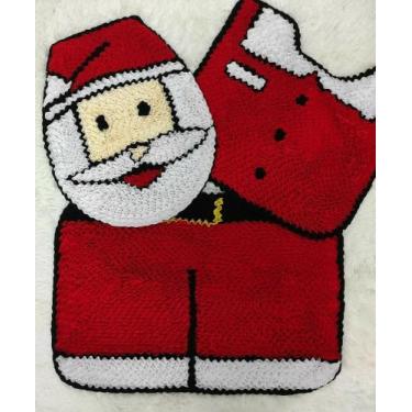 Imagem de Jogo de Tapete Frufru para Banheiro Papai Noel Vermelho e Preto 3Peças