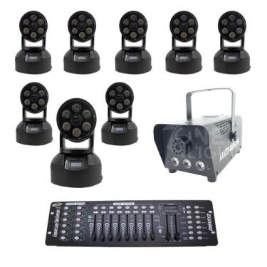 Imagem de Kit 8 mini moving wash + máquina de fumaça + mesa dmx - SANYI LIGHT
