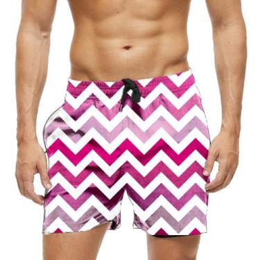 Imagem de Short Praia Shorts Banho Bermuda Verão Zig Zag Rosa Pink 1821 - SMOKE,