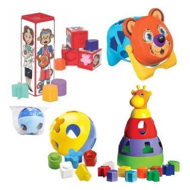 Imagem de 4 Brinquedo Didática Educativa Onça Cubo E Girafa Bolinha - Mercotoys
