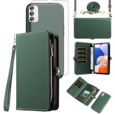 Imagem de Asuwish Capa de celular para Samsung Galaxy A14/M14 5G carteira com zíper destacável com protetor de tela de vidro temperado alça transversal alça flip porta-cartão A 14 4G 14A 14M G5 mulheres meninas