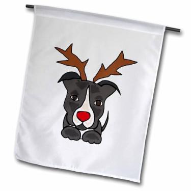 Imagem de 3dRose Cachorro Pitbull divertido vestido como rena de nariz vermelho Rudolph - Bandeira de jardim, 30,48 x 45,72 cm