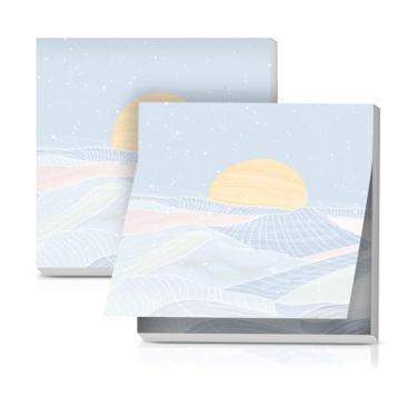 Imagem de LETRLYK Pacote com 2 notas adesivas 7,5 x 7,6 cm, forte poder de colagem, fácil de colocar para casa, escritório, 80 folhas/blocos, pôr do sol dos desenhos animados