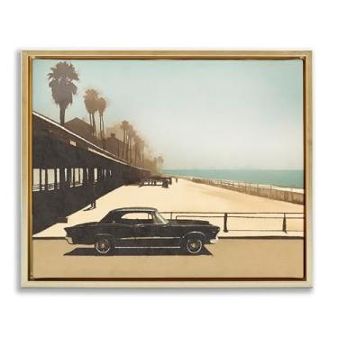 Imagem de Stupell Industries Under The Pier Classic Car Framed Floater Canvas Wall Art Design por Noah Bay, moldura flutuante dourada, 53 x 43 cm