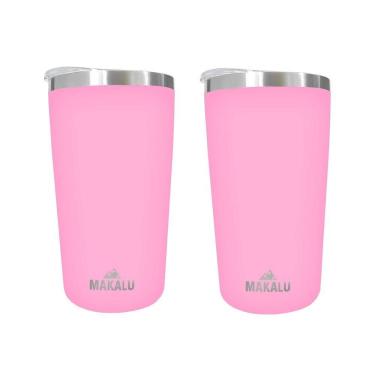 Imagem de Kit 2 Copos Térmicos Aço Inox 420ML Rosa p/ Água Cerveja Café - Quente e Frio - Unica Unico