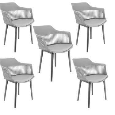 Imagem de Kit 5 Cadeiras Marcela Montreal Mena Polipropileno com Estofado em Cinza - Lianto Decor