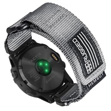 Imagem de Pulseira de relógio esportivo de nylon, pulseira militar de 26 mm compatível com Garmin Fenix 8 51 mm/7X/7X Pro/6X/6X Pro/5X/5X Plus, Tactix 7 Pro/Delta, Quatix 6X/5X, Descent MK1/MK2, Instinct 2X,
