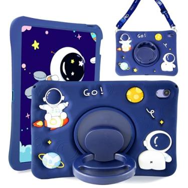 Imagem de ICEELEC Capa infantil de silicone para iPad de 10ª geração 2022, capa de astronauta fofa com desenho kawaii 3D com suporte giratório/alça de ombro, capa para tablet para iPad de 10,9 polegadas
