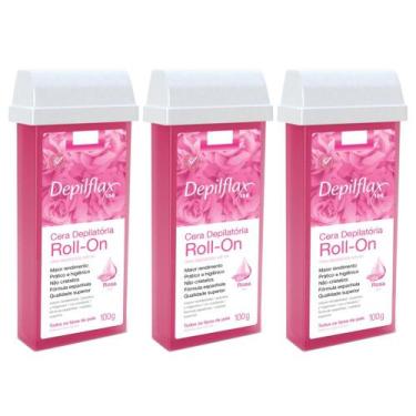 Imagem de Combo 3 refil cera roll on rosa 100g depilação depilflax