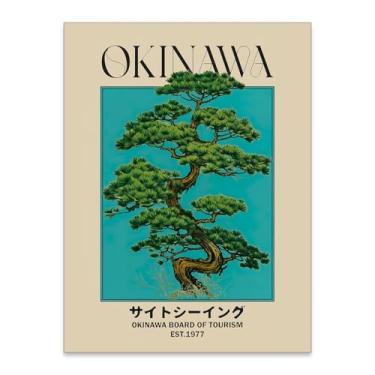 Imagem de enttgo Arte de parede em tela japonesa impressões de Okinawa retrô imagem de árvore de bonsai japonês moderno Ukiyo-e pôster decorativo para decoração de quarto de casa arte 30 x 40 cm sem moldura