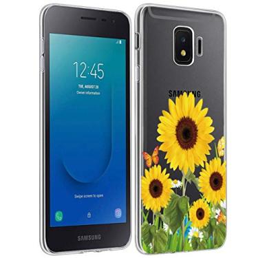 Imagem de Gufuwo Capa transparente e fina projetada para Galaxy J2 2019, Galaxy J2 Pure/J2 Core/J2 Shine/J2 Dash/J260, capa de TPU macio floral com absorção de choque para Samsung J2 Core (girassol)
