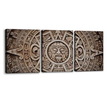 Imagem de Pacimo 3 peças de arte de parede moderna calendário maia antigo imagens pinturas impressas em tela calendário asteca impressões giclée arte arte arte embrulhado esticado e emoldurado pronto para