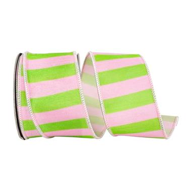Imagem de Reliant Ribbon Fita com fio Dupioni Deluxe listrada Cabana, rosa/limão