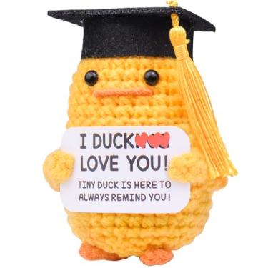 Imagem de MuMyer Pato engraçado de crochê de formatura, decorações de pato tricotadas feitas à mão com mini boné para estudantes universitários, Natal, aniversário, presente de formatura (G1)