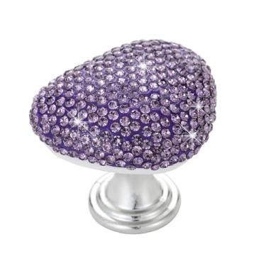Imagem de Botão de descarga de tanque de água de vaso sanitário cristal diamante auxiliar Bling em forma de coração tampa de assento de vaso sanitário acessórios decoração para banheiro proteção de unhas (roxo)
