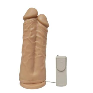 Imagem de Pênis Gêmeos 19x6cm com Ventosa e Bullet Tortieze Bege - Lovetoys