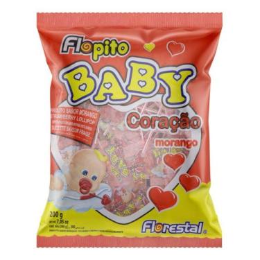 Imagem de Pirulito Morango Florestal Flopito Baby Coracao Pacote 200g