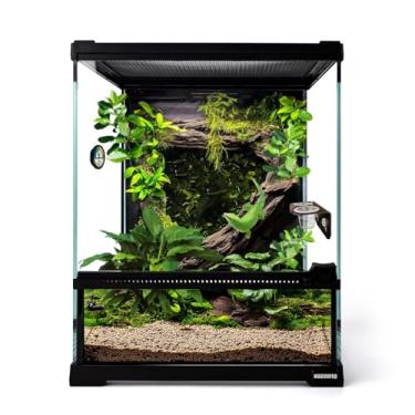 Imagem de waazoorep Mini tanque de terrário de vidro para répteis de 20 x 20 x 25 cm, vista completa com porta de abertura frontal, gaiola de habitat de gabinete de anfíbios para leopardo, lagartixa, tarântula,