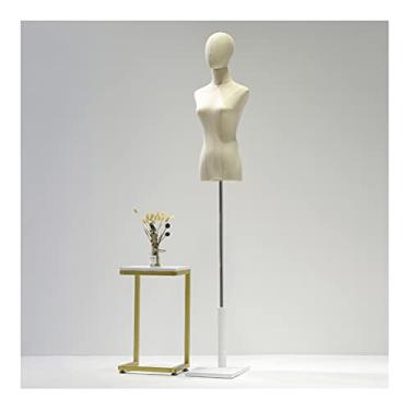 Imagem de CUTPOIY Forma de vestido busto feminino manequim torso, janela exibição de roupas manequim costura manequim, capa de linho/base de madeira maciça/suporte de metal (B pequeno/1 peça)