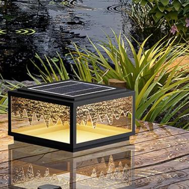 Imagem de CUTPOIY Tampas de poste solares ao ar livre, luzes de tampa de coluna à prova d'água, com caixa de LED alimentada por energia solar, iluminação paisagística, tampas modernas, lanternas pretas luzes de