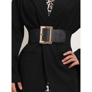 Imagem de Cinto Feminino Largo Elástico com Fivela Quadrada - Ideal para Vestido