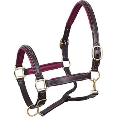 Imagem de SIE Cabresto de couro ajustável acolchoado com ponto extravagante para cavalos (preto - acolchoamento marrom, cob)