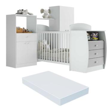 Imagem de Quarto Infantil com Berço-cômoda e Colchão Incluso Laura Multimóveis Branco/cinza