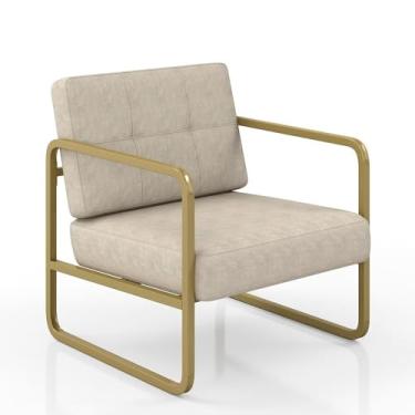 Imagem de Poltrona Estofada Dinamarca Estilo Industrial Dourado/suede Bege - M.a Dourado/suede Bege