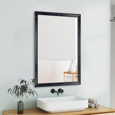 Imagem de CULER Espelho de parede de madeira preta para banheiro, retangular rústico 51 x 76 cm espelhos de casa de fazenda com moldura de madeira para sala de estar, quarto, entrada