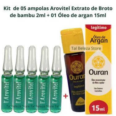 Imagem de Arovitel 5 Extrato de Broto De Bambu 2ml + 1 Óleo de argan Ouran 15 ml