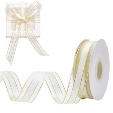 Imagem de arricraft Fita de poliéster amarela Goldenrod de 50 metros, fita de cetim macia listrada dourada de 2,5 cm de largura para acessórios de embrulho de presente, artesanato faça você mesmo, decoração de