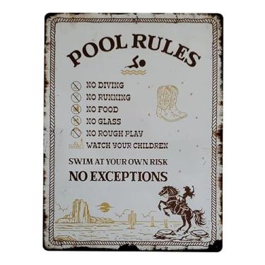 Imagem de Placa vintage Western Pool Rules - Autêntico estilo Old West Sinalização de segurança para piscinas comerciais e residenciais, atende a todos os requisitos do código nacional 30,5 cm x 40,6 cm (botas
