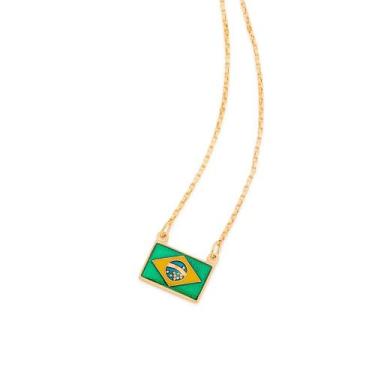 Imagem de Colar Rommanel Banhado Ouro Pingente Bandeira Do Brasil 530832