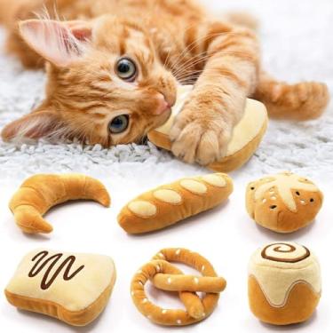 Imagem de Pão Catnip Brinquedos interativos para gatinhos presentes para amantes de gatos, brinquedos de mordida de gatinho, suprimentos baguete croissant pretzel pão de canela rolo de pelúcia menta gato