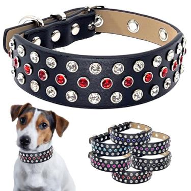 Imagem de Coleira de cachorro com strass de diamante de designer - Couro de microfibra luxuoso brilhante e fofo cravejado comprimento ajustável para todas as raças tamanho P M G (pequeno 25,4 a 35,5 cm,