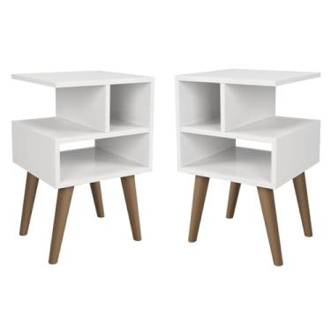 Imagem de KIT Mesa de Cabeceira Trend com Nichos Organizadores, Pés em Polipropileno Quarto Sala (BRANCO)