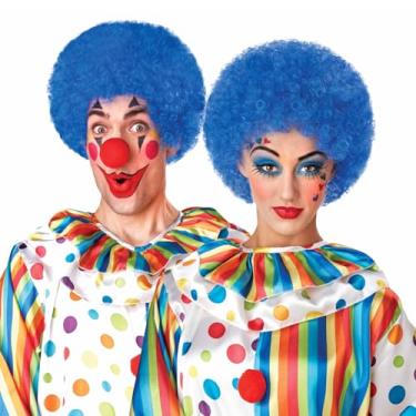 Imagem de JUST FOR PARTY Peruca afro encaracolada de palhaço para adultos unissex, peruca afro louca dos anos 70 e 80, tema discoteca para jovens, adultos, mulheres, homens, festa, Halloween, fantasia (azul)