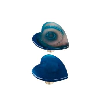 Imagem de Rockcloud Puxador de fatias de ágata com parafusos, alça de ágata azul em forma de coração para armário de cômoda acessórios de ferragens decoração de móveis domésticos, 2 peças