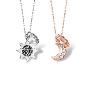 Imagem de LittleFathand Colar de sol e lua para 2 colares combinando para casais, melhores amigos, colar com pingente de strass para mulheres e homens, joias de amizade, presente